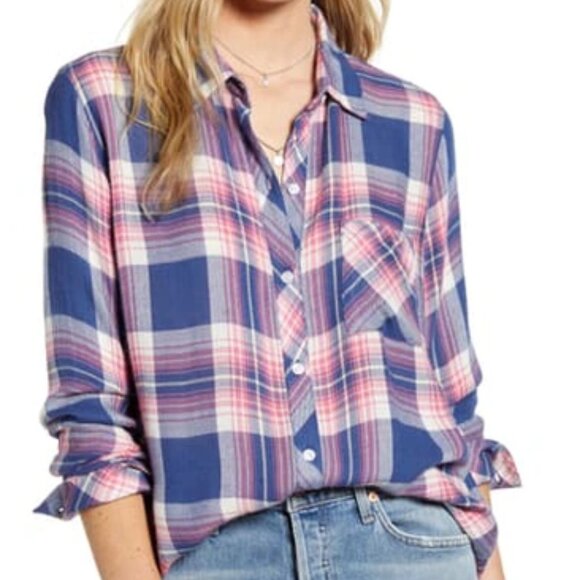 So soft and like new! Rails Hunter Azure Pink Yellow Plaid Shirt Size Large - Picture 1 of 13